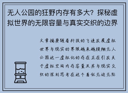 无人公园的狂野内存有多大？探秘虚拟世界的无限容量与真实交织的边界